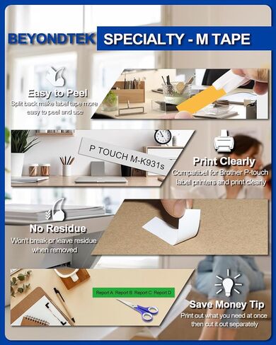 6Pk P Touch M Tape Work with PT-65 PT-70 PT-70BM PT-M95 PTM95 Replace with Brother P Touch M Tape 12mm 0.47 M-K 131 M-K231s 431s 531s 631s 731s for Brother PTouch PT-45 PT-80 PT-90,8m 26.2ft in Saudi Arabia