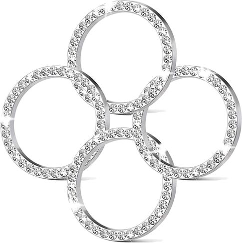 2 Pcs Crystal Rhinestone Ring for Car Decor, Bling Decor Car Emblem Sticker, Push to Start Button,Key Ignition Starter, AC Control Knobs, Volume and Tune Knobs, Gift for Her (Silver) in Kuwait