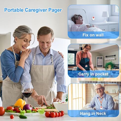 ChunHee Wireless Caregiver Pager Call Button Nurse Alert System Call Bell for Home/Elderly/Patient Emergency Vibration Pager 1 Transmitter+1 Receiver(800+Feet Operating Range) in Kuwait