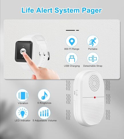 ChunHee Wireless Caregiver Pager Call Button Nurse Alert System Call Bell for Home/Elderly/Patient Emergency Vibration Pager 1 Transmitter+1 Receiver(800+Feet Operating Range) in Kuwait