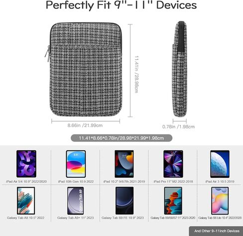 حقيبة حمل لجهاز iPad 9/8/7th Gen 10.2، iPad Pro 11 M2 2022، iPad Air 5/4th 10.9، iPad 10th Gen 10.9، Galaxy Tab A8/S9/S8/S9 FE، حقيبة حماية من التويد مقاس 9-11 بوصة ، أسود اللون الرمادي in Kuwait