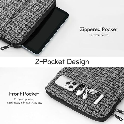 حقيبة حمل لجهاز iPad 9/8/7th Gen 10.2، iPad Pro 11 M2 2022، iPad Air 5/4th 10.9، iPad 10th Gen 10.9، Galaxy Tab A8/S9/S8/S9 FE، حقيبة حماية من التويد مقاس 9-11 بوصة ، أسود اللون الرمادي in Kuwait