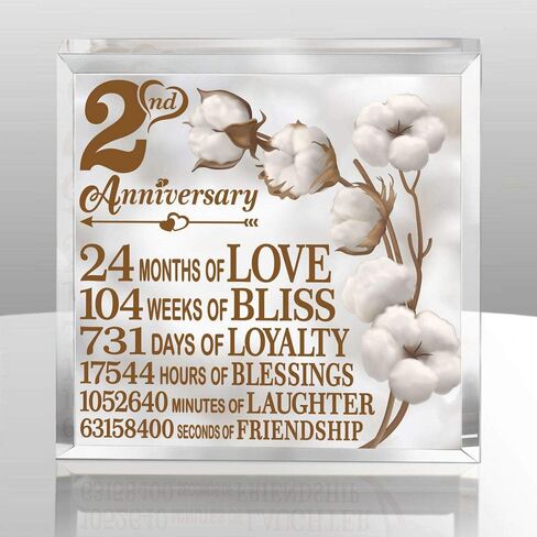 2 Years Anniversary Traditional Cotton Gift, 2nd Cotton Anniversary Keepsake and Paperweight for Husband, Wife, Girlfriend or Boyfriend in Saudi Arabia