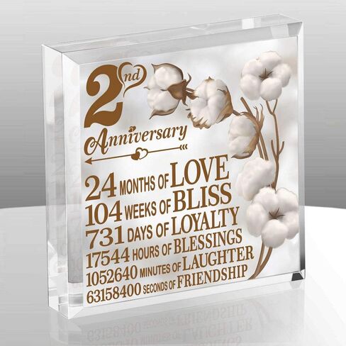 2 Years Anniversary Traditional Cotton Gift, 2nd Cotton Anniversary Keepsake and Paperweight for Husband, Wife, Girlfriend or Boyfriend in Saudi Arabia