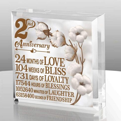2 Years Anniversary Traditional Cotton Gift, 2nd Cotton Anniversary Keepsake and Paperweight for Husband, Wife, Girlfriend or Boyfriend in Saudi Arabia