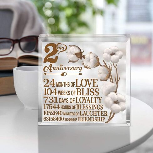 2 Years Anniversary Traditional Cotton Gift, 2nd Cotton Anniversary Keepsake and Paperweight for Husband, Wife, Girlfriend or Boyfriend in Saudi Arabia