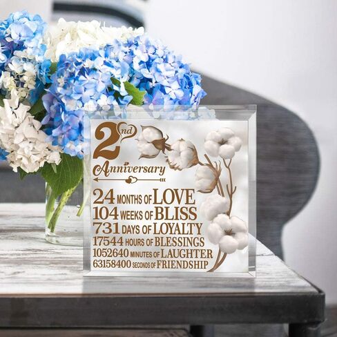 2 Years Anniversary Traditional Cotton Gift, 2nd Cotton Anniversary Keepsake and Paperweight for Husband, Wife, Girlfriend or Boyfriend in Saudi Arabia