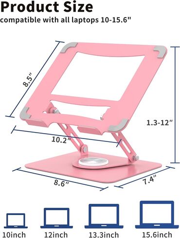 ALASHI 360° Rotating Laptop Stand, Multi-Angle, 10-17", White | Adjustable Laptop Riser, 360°Rotating Base Computer Stand, Ergonomic Foldable Protable for Office Home College in Kuwait