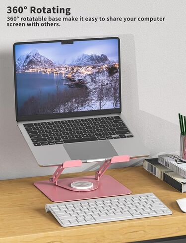 ALASHI 360° Rotating Laptop Stand, Multi-Angle, 10-17", White | Adjustable Laptop Riser, 360°Rotating Base Computer Stand, Ergonomic Foldable Protable for Office Home College in Kuwait