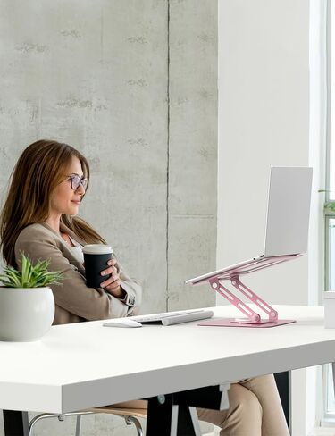 ALASHI 360° Rotating Laptop Stand, Multi-Angle, 10-17", White | Adjustable Laptop Riser, 360°Rotating Base Computer Stand, Ergonomic Foldable Protable for Office Home College in Kuwait