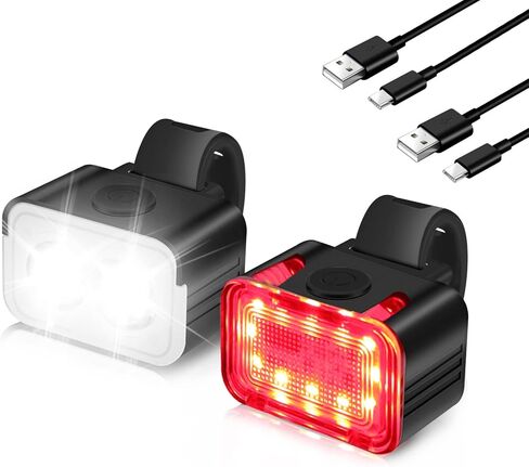 BORUIT Bike Light Set USB Rechargeable Super Bright LED Bicycle Lights Front and Back 5/6 Light Modes IPX6 Waterproof 650mah Lithium Battery Easy to Install for Men Women Road(2 Cables & Straps) in Kuwait