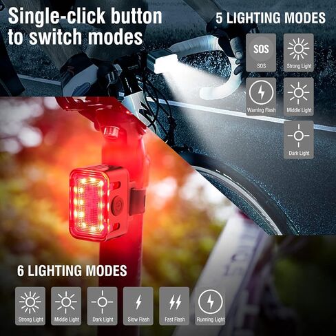BORUIT Bike Light Set USB Rechargeable Super Bright LED Bicycle Lights Front and Back 5/6 Light Modes IPX6 Waterproof 650mah Lithium Battery Easy to Install for Men Women Road(2 Cables & Straps) in Kuwait