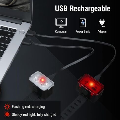 BORUIT Bike Light Set USB Rechargeable Super Bright LED Bicycle Lights Front and Back 5/6 Light Modes IPX6 Waterproof 650mah Lithium Battery Easy to Install for Men Women Road(2 Cables & Straps) in Kuwait