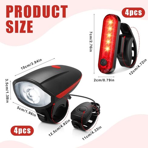 Hanaive 4 مجموعات مشرق LED دراجة ضوء مجموعة USB قابلة للشحن دراجة أمامية المصباح الخلفي الضوء الخلفي مقاوم للماء دراجة ضوء الدراجات الملحقات للأطفال الرجال النساء ليلة الطريق ركوب الجبال in Kuwait