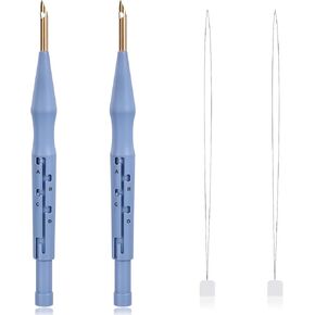 4 PCS Adjustable Embroidery Pen Punch Needle Tool 2 Sets Felting Threader Needle for Embroidery Needles Punchs Yarn Pen for DIY Handmade Craft Stitching with 2 Punch Needles Threader, 5 Mm Diameter