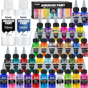 طلاء البخاخات الهوائية من Roizefar ، 36 لونًا مع 4.05 Fl Oz أرق و 4.05 Fl Oz ، ويرسم فرشاة الهواء القائم على الماء الأكريليك جاهزًا للرش ، ويشمل قزحية ، معادن ، نيون ، ألوان كلاسيكية ، 20 مل/زجاجة