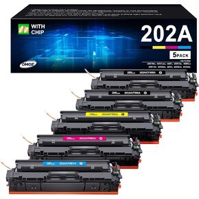 202A Toner Cartridges - Standard Yield 5 Pack 202X Compatible Replacement for HP Color Laserjet Pro MFP M281fdw Toner, M281cdw Toner Cartridges, HP Color Laserjet Pro M254 Series | CF500A