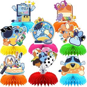 8pcs الكلب الأزرق قرص العسل المركزي ، زخارف عيد ميلاد الكلب الأزرق ， زخارف الجدول موضوع 3D