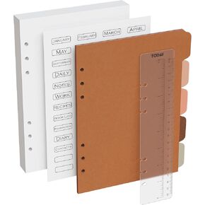 A5 Plant Paper Beap 6 -Hole Confered Kit - 50 ورقة ، حاكم ، فواصل ، وملصقات TAB. 100 GSM ، 148 مم × 210 مم (5.83 "x 8.27")