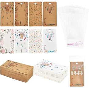 Fingerinspire 160pcs 8 أنماط من الورق الورق المقوى بطاقات عرض البطاقات مع 100 دولار أمتار من حقائب الختم المستطيل مسبقًا ، علامة عرض للمجوهرات ،