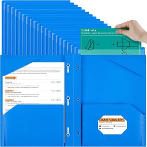 Henoyso 72 Pcs Plastic Folder with Clear Front Pocket and 3 Prong Plastic Folders with Card Slot Pocket and Prongs for School Office