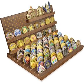11 Rows Challenge Coin Display, Removable Military Coin Holder Display With American Flag, Wooden Coin Display Case Rack Holds 95-106 Coins,Black
