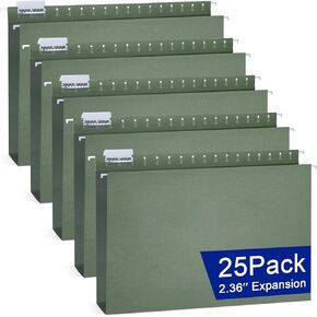 GISGFIM 25 Pack معززة 11x17 مجلدات الملفات المعلقة 1/5 قطع مجلدات ملفات شنق الثقيلة مع علامات تبويب بلاستيكية وبطاقات التسمية لتوسع منظم الملفات لرسم الوثيقة الهندسية (أخضر)
