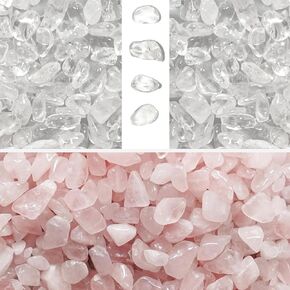 gemshan 2lb Rose Quartz Chips & 2lb Clear Quartz Chips Stone for Aquarium Vase Plant Decoration Craft DIY