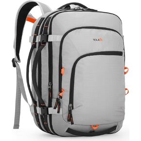 حقيبة ظهر Tolaccea Travel Backpack ، TSA Friendly Flight Abded On Argage Argage مقاومة للمياه ، وحمامات تجارية متينة للكمبيوتر ، حزمة Daypack متينة تصل إلى 15.6 بوصة ، 35-45L قابلة للتوسيع-أسود قابلة للتوسيع