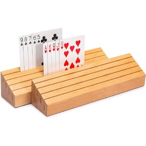 Yellow Mountain Imports Standard-Size Solid Beechwood Playing Card Holders/Racks - Set of 2 Card Organizers