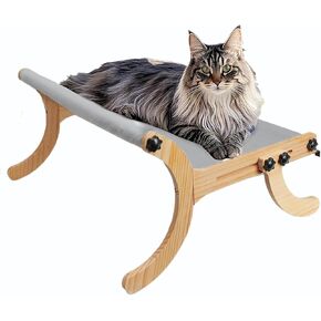 Cat Sill Window Perch Sturdy Cat Hammock Window Window مع الخشب والإطار المعدني للقطط الكبيرة القابلة للتعديل بسهولة للعتبات (رمادية ، كبيرة)