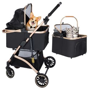 Pet Stroller for Small Medium Dogs, Lightweight Stroller for Dogs Cats with Detachable Carrier, Foldable Pet Carrier with Shock Absorbing System, Dog Car Seat,Storage Basket