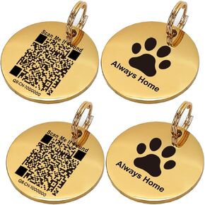 2 Pack Stainless Steel QR Code Pet ID Tags Personalized Dog Tags and Cat Tags Editable Online Profile Free Page Emergency Contacts Scan QR to Receive Instant Pet Location Alert Emails (Gold, S)