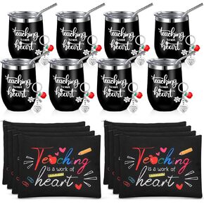 Hoolerry 24 Pcs Teachers Appreciation Gifts Bulk 12 oz Thank You Tumblers for Graduation Gifts, Teacher Coffee Mug and Cosmetic Bag Keychain