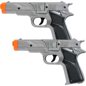 LOT OF 2 - SILVER CAP GUN PISTOL REVOLVER DETECTIVE POLICE COWBOY TOY COLT 45