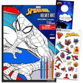 Spiderman Velvet Coloring Poster للأطفال - حزمة مع Spider -Man Art Color Poster الخاص بك بالإضافة إلى علامات ، ملصقات ، المزيد | ورقة تلوين غامض سبايدرمان