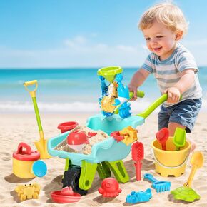 ألعاب الرمال الشاطئية للأطفال - سيارة Trolley Beach مع مجموعة أدوات المجارف ، دلو الشاطئ ، قوالب الحيوانات - ألعاب الرمال الصيفية في الهواء الطلق للأولاد الصغار الصغار 3-5