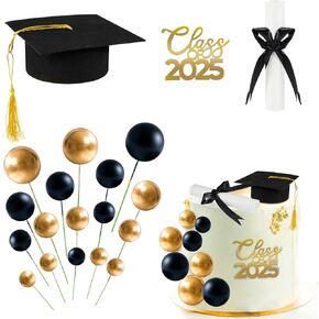 فئة 2025 طقم كعكة التخرج بما في ذلك غطاء التخرج من Cake Topper و Cake Balls Decorations لحضور حفل عيد ميلاد الزفاف