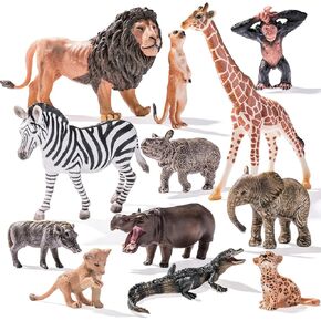12PCS Large Solid Safari Animals Figures Toys, Realistic Jungle Wild Animal Figurines Includes Lion,Tiger,Crocodile Toys for Toddlers Kids 3-5 Years Old, Birthday Gift Party Favors for Kids