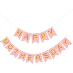 Happy Mothers Day Decorations Banner, Pink Gold Mothers Day Decor Hanging Banner for Home Wall, Reusable Mother's Day Party Photo Backdrop for Celebrations