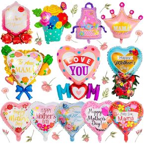 12 PCS Balloons Foil Baloons ، Balloons Mom Mama ، Balloon Heart Mylar Balloon لأفضل مستلزمات ديكورات عيد ميلاد الأم على الإطلاق