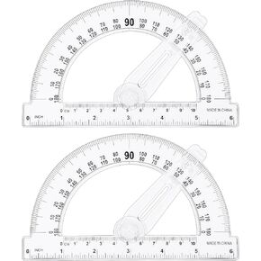 Zonon 2 Pcs 6 Inch 4 Inch Plastic Protractor Math Protractors 180 Degrees Angle Measurement, Translucent for Geometry Classroom Kid Student School Office Supplies(Swing Arm,6 Inch)