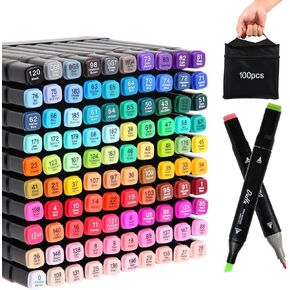 Art Markers Pens Brush Tip - 120 Color Dual Brush Pen and Fine Tip Marker for Coloring Drawing Journaling Lettering - Markers for Adults Kids Coloring Books No Bleeding Art Supplies Set