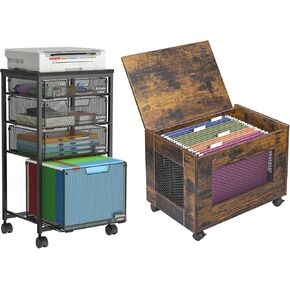 Rolling File Cabinet Cart, Hanging File Organizer Box with Lid for Home Office, Small Filing Cabinet on Wheels Under Desk