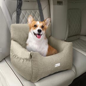 Petsafe Solvit Luxe Car Dog Seat - مقعد معزز قابل للفصل ، قابل للغسل للكلاب الصغيرة التي تقل عن 25 رطلاً ، ناعمًا ، أصفر ، مع جيوب تخزين