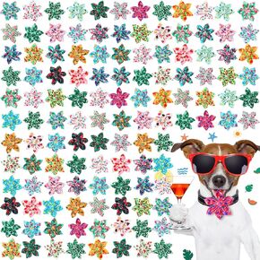 Cunno 120 Pieces Dog Collar Flowers Bulk Hawaiian Dog Bow Ties Charms Grooming for Accessories Small Medium Large Cat Puppy Collar Attachment Summer Hawaiian Costume
