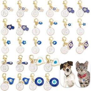 26pcs رسالة A-z ill evil reilar pendants for cat dog charms charms pet jolar with hamsa hamsa evil evile eare chain chain chain jewelry clip-on