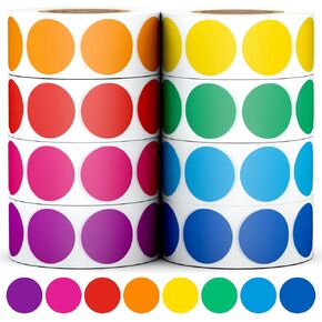 8 Rolls 3/4" Colored Dot Stickers Circle Color Coding Labels, Colorful Round Garage Sale Price Stickers for Yard Sale, Office, Student Classroom, Home Decorative (4000 PCS)