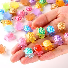 70pcs سلاحف راتنجات صغيرة مضيئة ، حيوانات راتنج ، سلاحف صغيرة ، زخرفة حرفة بحرية ، مناسبة لتزيين الحدائق والحفلات والمناظر الطبيعية المصغرة (10 ألوان)