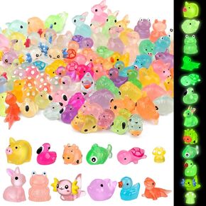84pcs Luminous Mini Resin Ducks, Fish, Salamander, Frog, Lizard, Rabbit, Pig, Dolphin, Flamingo, Cow, Mushroom, Turtle Glow in The Dark for Micro Landscape Dollhouse Garden (12 Styles)